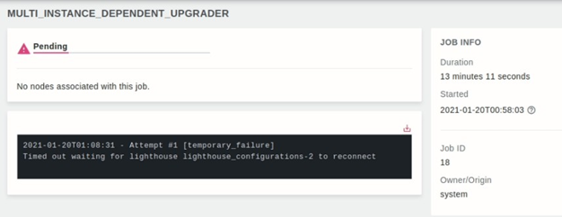 Image of Lighthouse UI showing how to upgrade an instance of a Lighthouse